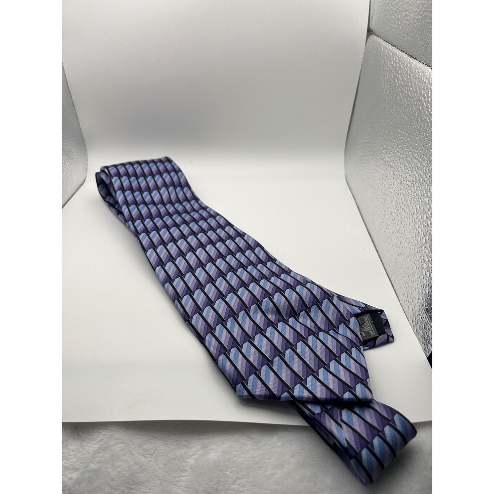Stafford Mens Silk Necktie Purple Blue Geometric Striped Classic Formal Tie
